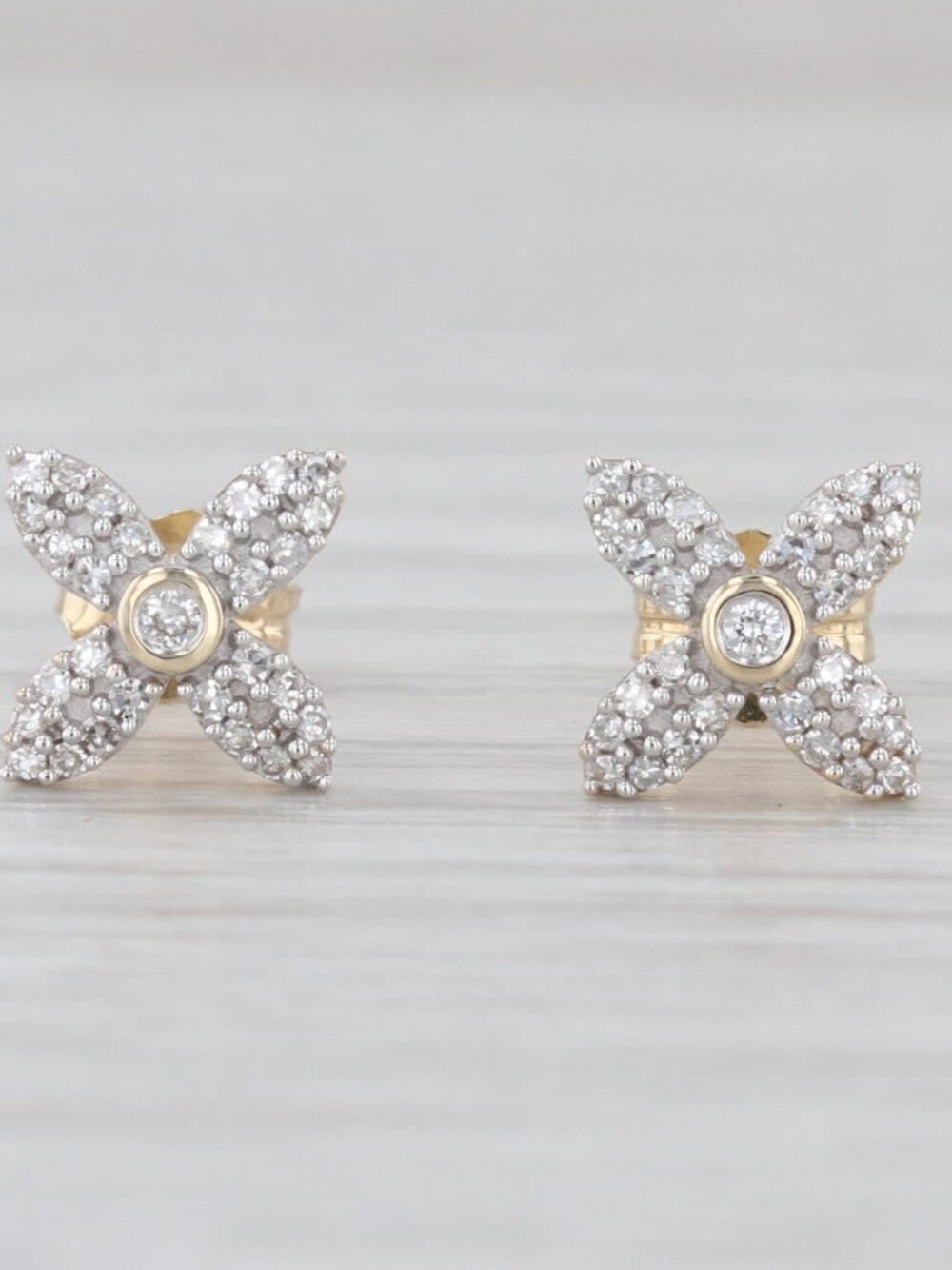 0.15ctw Diamond Flower Stud Earrings 14k Yellow Gold Floral Studs